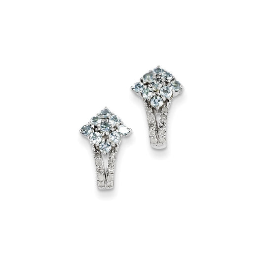 Sterling Silver Diamond & Aquamarine Square Post Earrings