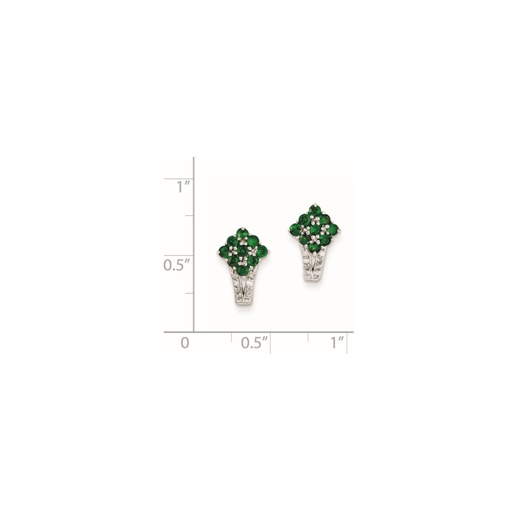 Sterling Silver Diamond & Tsavorite Garnet Square Post Earrings