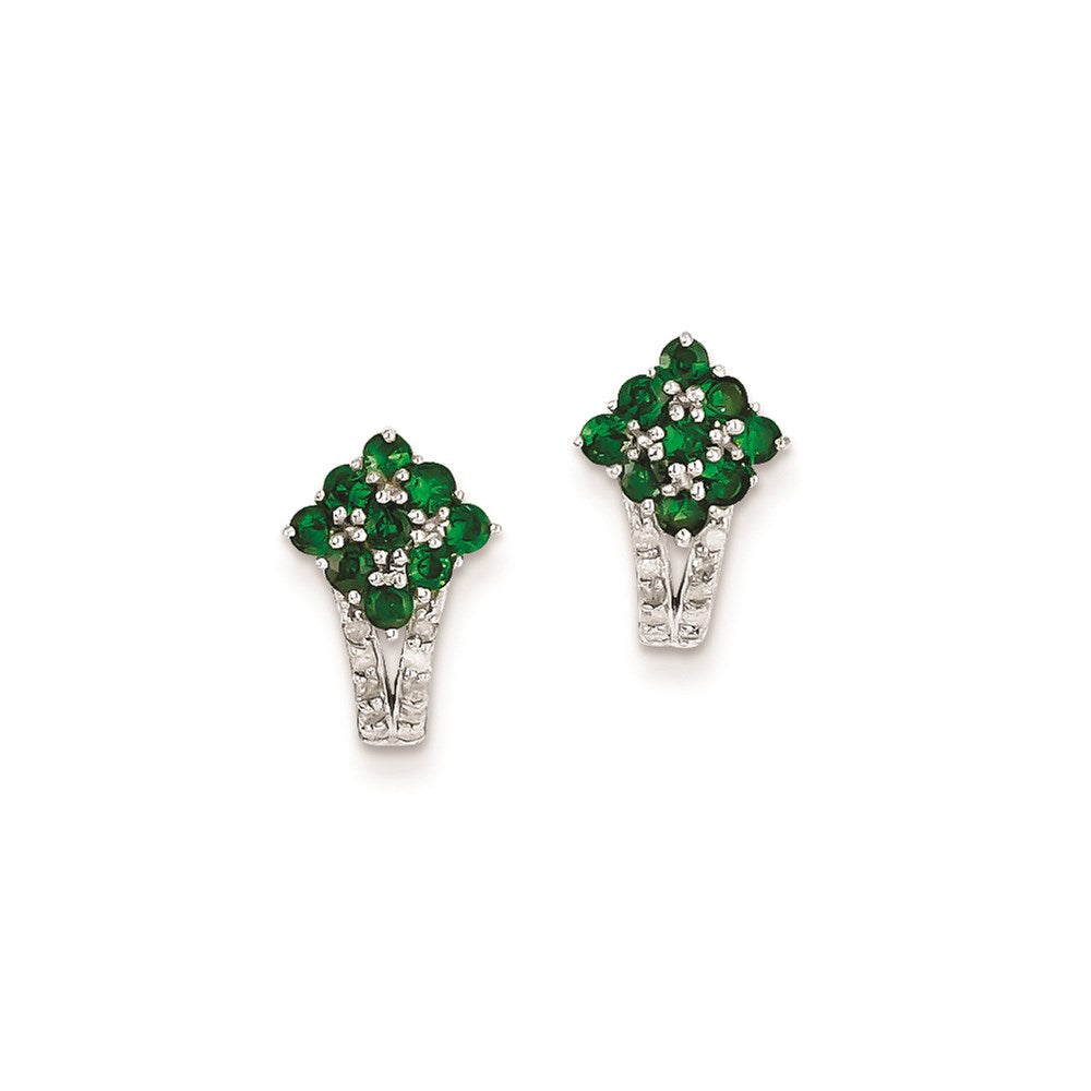 Sterling Silver Diamond & Tsavorite Garnet Square Post Earrings