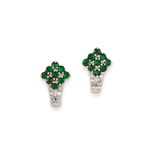 Sterling Silver Diamond & Tsavorite Garnet Square Post Earrings