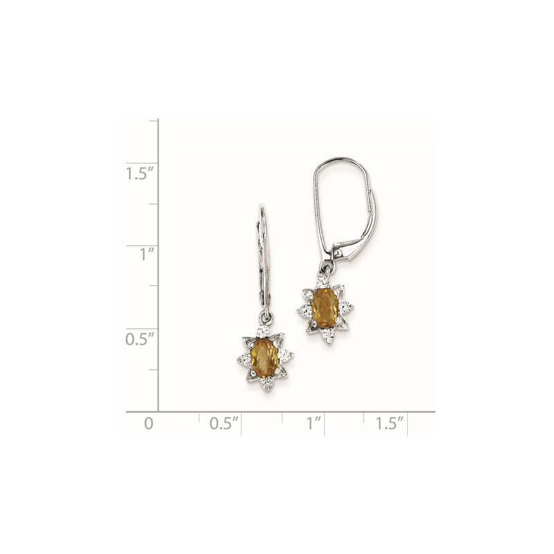 Sterling Silver Diamond & Whiskey Quartz Earrings