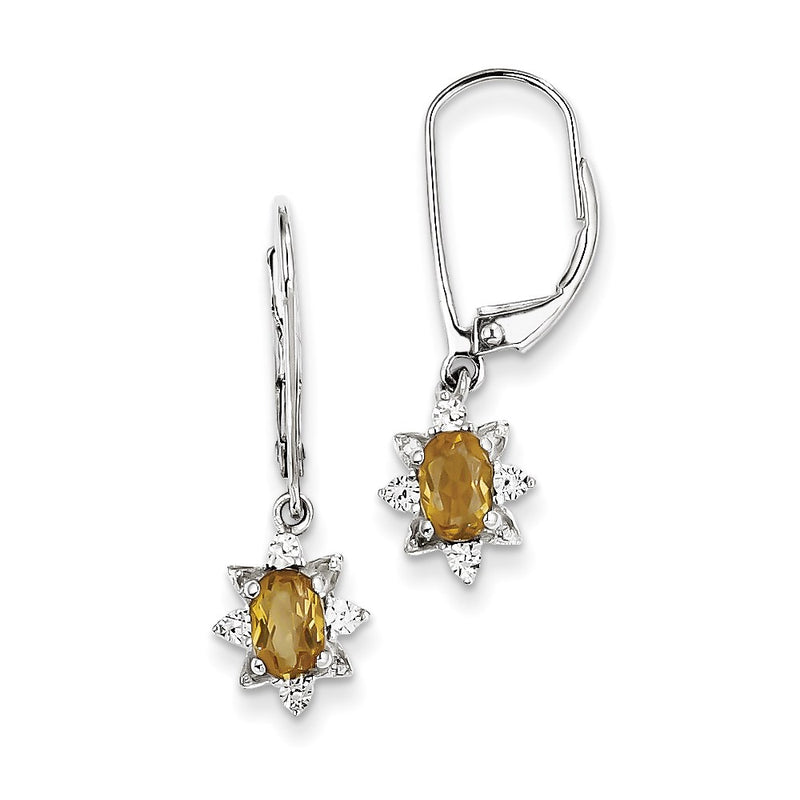 Sterling Silver Diamond & Whiskey Quartz Earrings
