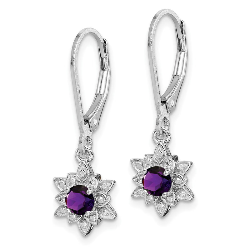 Sterling Silver Rhodium-plated Diamond & Amethyst Earrings
