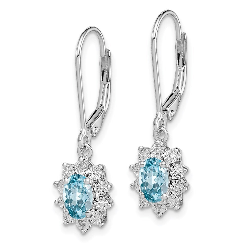 Sterling Silver Rhodium-plated Diamond & Light Blue Topaz Earrings