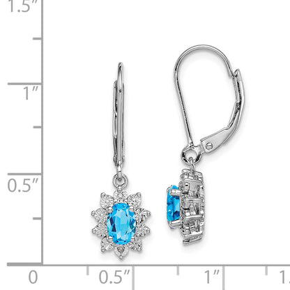 Sterling Silver Rhodium-plated Diamond & Light Blue Topaz Earrings