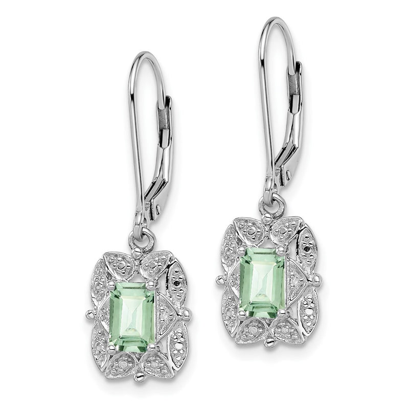 Sterling Silver Rhodium-plated Diamond & Green Quartz Earrings