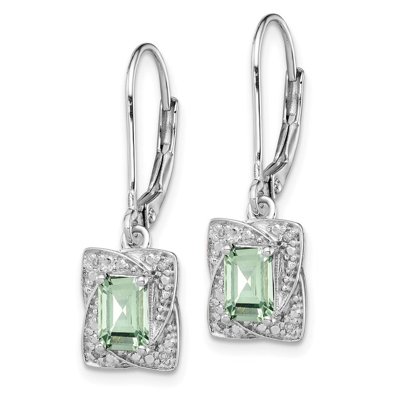 Sterling Silver Rhodium-plated Diamond & Green Quartz Earrings