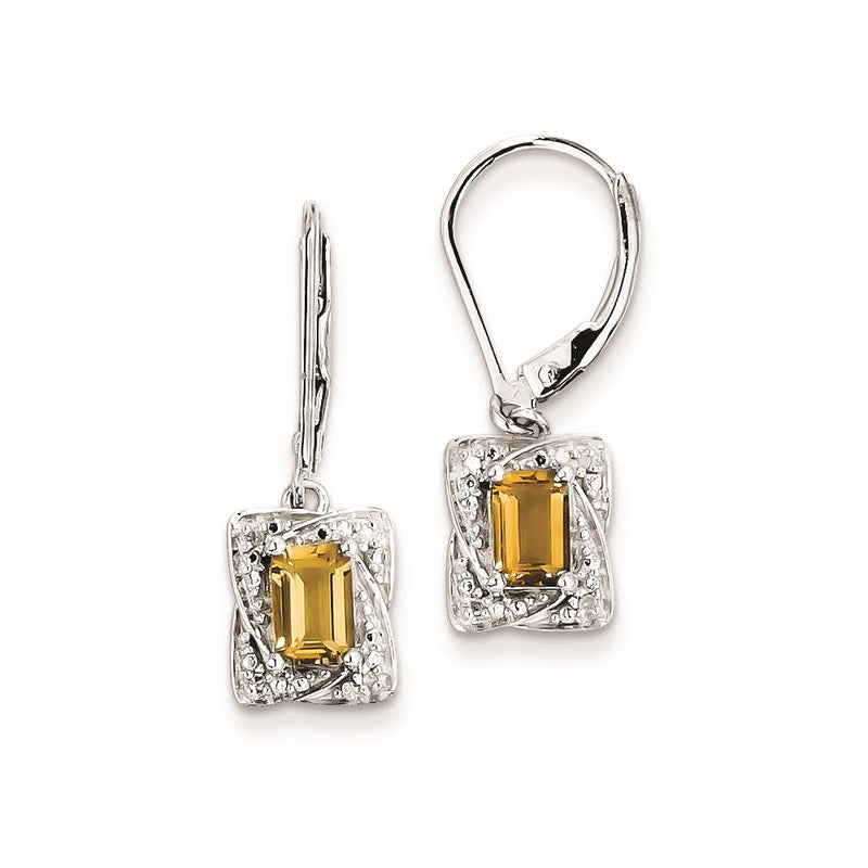 Sterling Silver Diamond & Whiskey Quartz Earrings