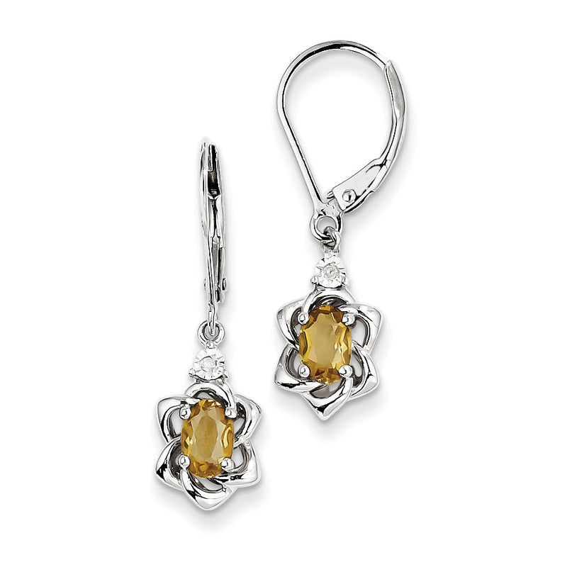 Sterling Silver Diamond & Whiskey Quartz Earrings