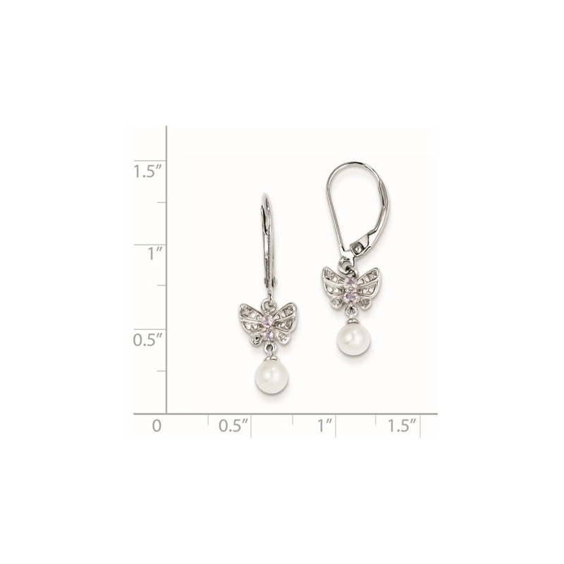 Sterling Silver FW Cultured Pearl Pink Quartz Diamond Earrings