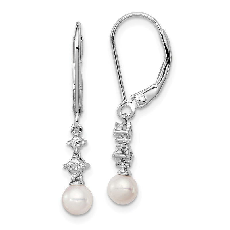 Sterling Silver Rhodium-plated FW Cultured Pearl Diamond Earrings