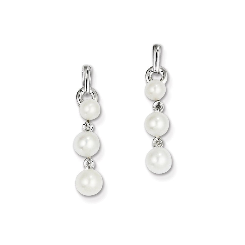Sterling Silver FW Cultured Pearl Diamond Earrings