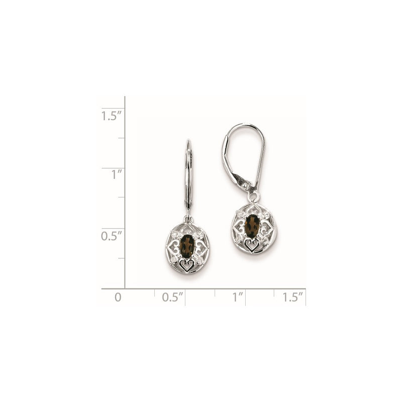 Sterling Silver Smoky Quartz Diamond Earrings