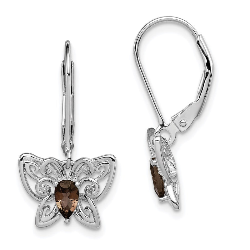 Sterling Silver Rhodium-plated Smoky Quartz Diamond Earrings