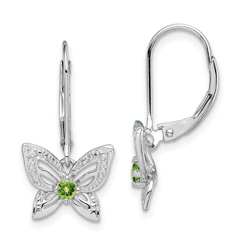 Sterling Silver Rhodium-plated Peridot & Diamond Earrings
