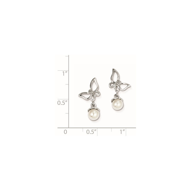 Sterling Silver Rhod Plated Diamond and FW Cultured Pearl Post Ear
