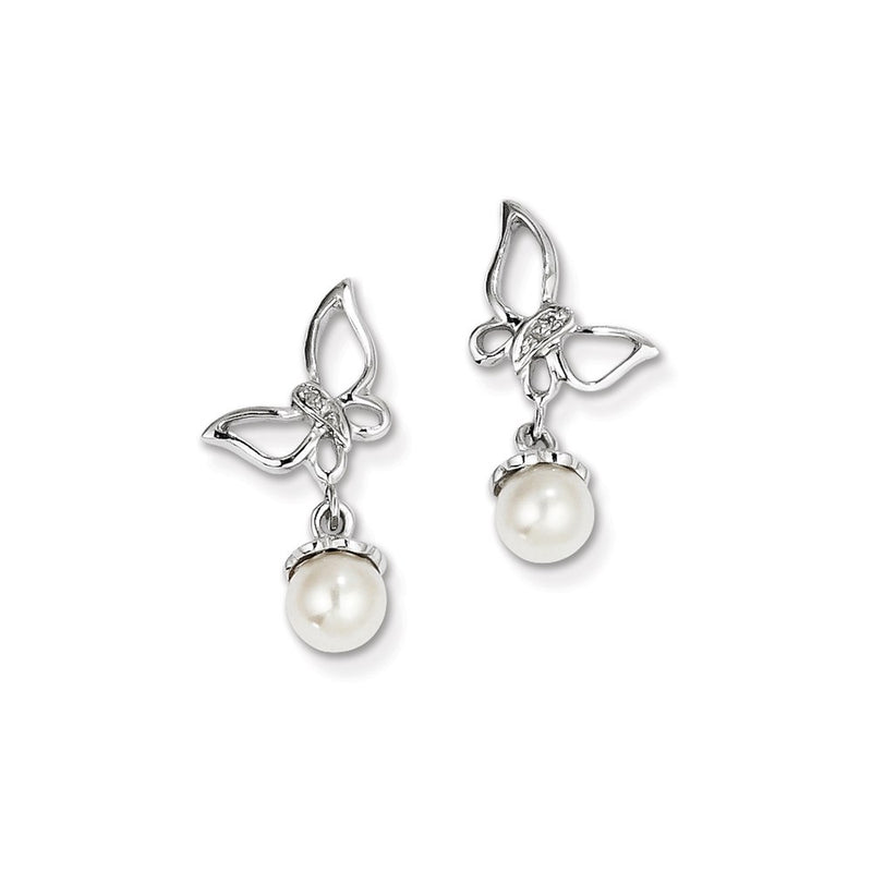 Sterling Silver Rhod Plated Diamond and FW Cultured Pearl Post Ear