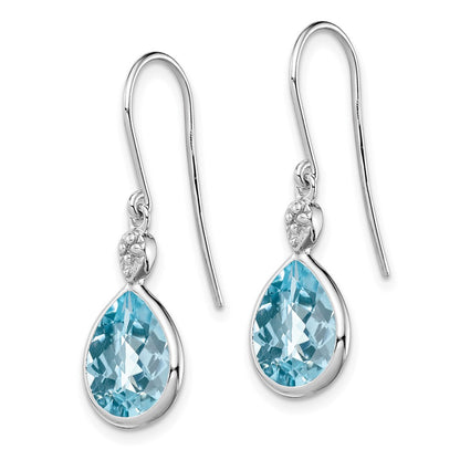 Sterling Silver Rhodium Plated Diamond and Blue Topaz Earrings
