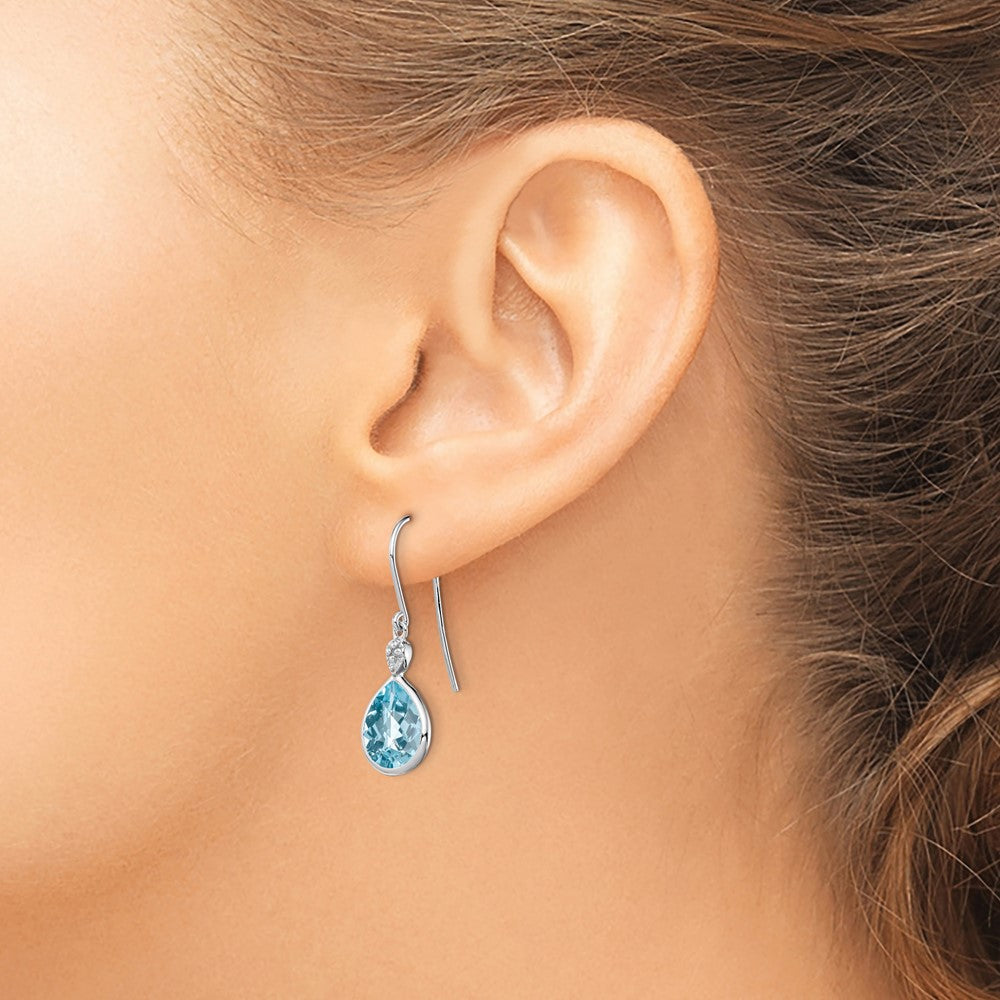 Sterling Silver Rhodium Plated Diamond and Blue Topaz Earrings