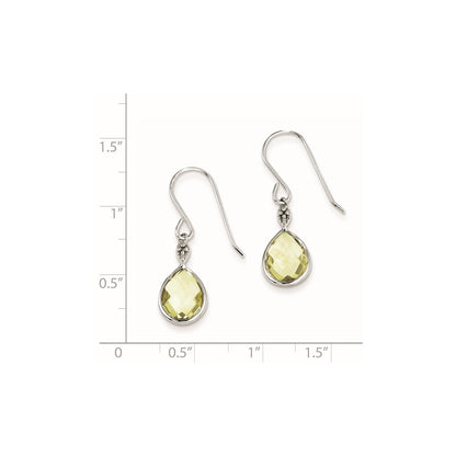 Sterling Silver Rhodium Plated Dia. Lemon Quartz Teardrop Earrings