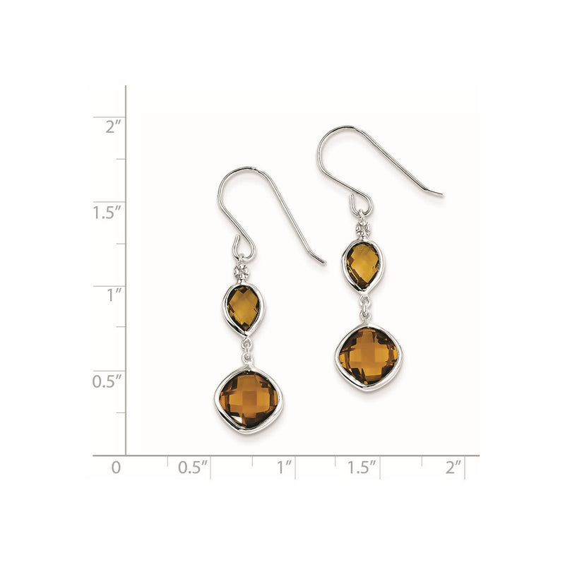 Sterling Silver Rhodium Plated Diamond & Whiskey Quartz Earrings
