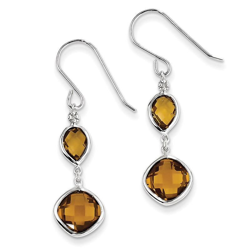 Sterling Silver Rhodium Plated Diamond & Whiskey Quartz Earrings