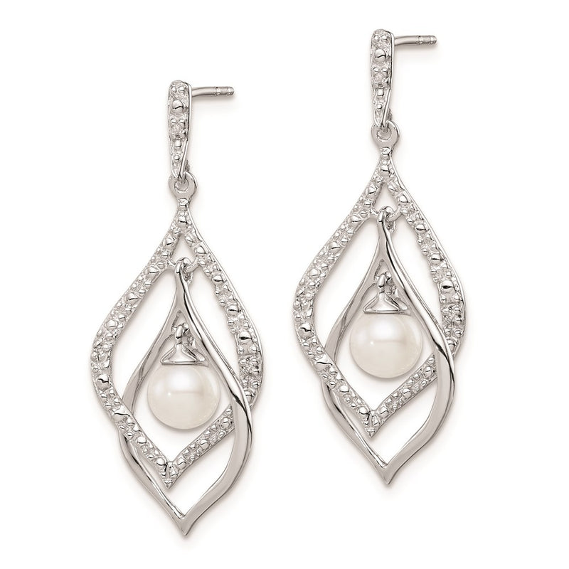 Sterling Silver Rhod Plated Diamond and FW Cultured Pearl Post Ear