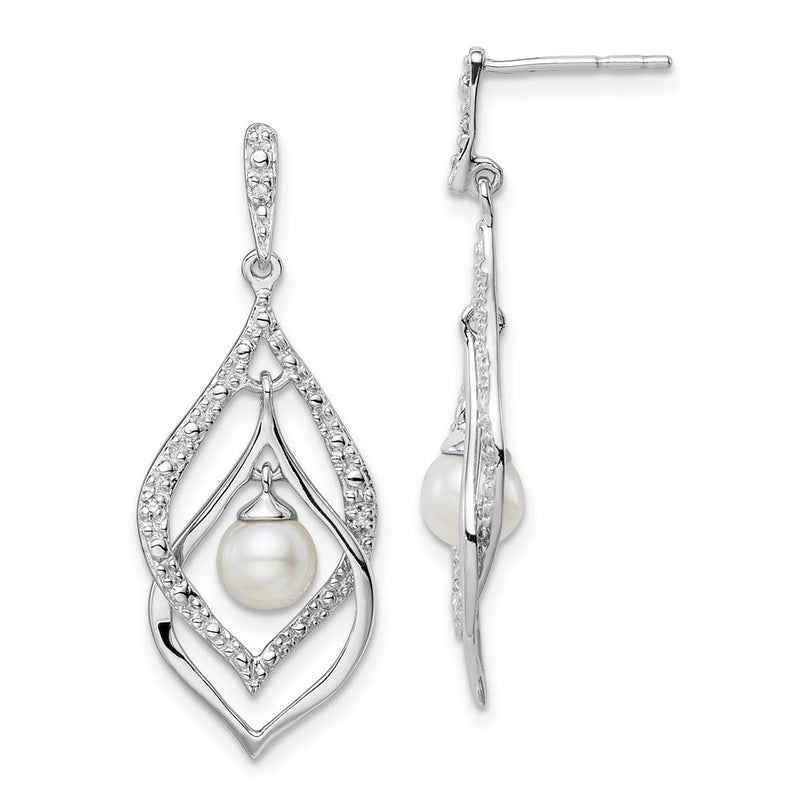 Sterling Silver Rhod Plated Diamond and FW Cultured Pearl Post Ear