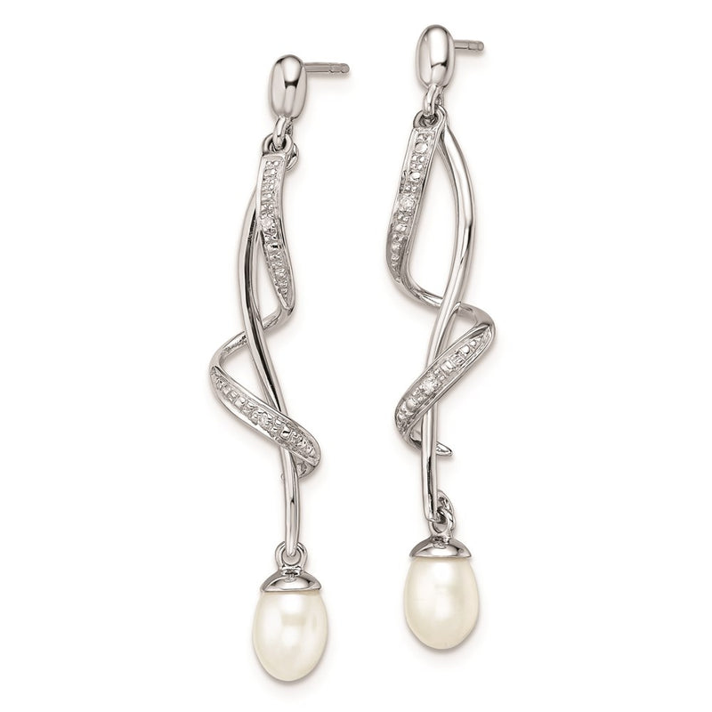 Sterling Silver Rhodium Plated Diamond & FW Cultured Pearl Post Ear