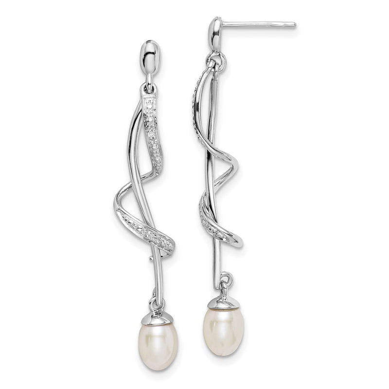 Sterling Silver Rhodium Plated Diamond & FW Cultured Pearl Post Ear