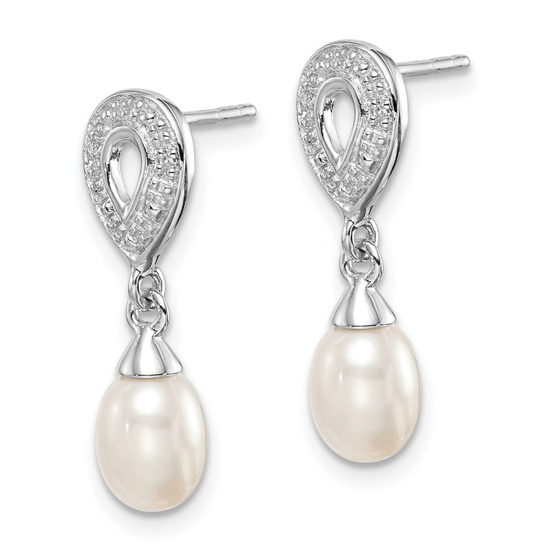 Sterling Silver Rhod Plated Diamond and FW Cultured Pearl Post Ear