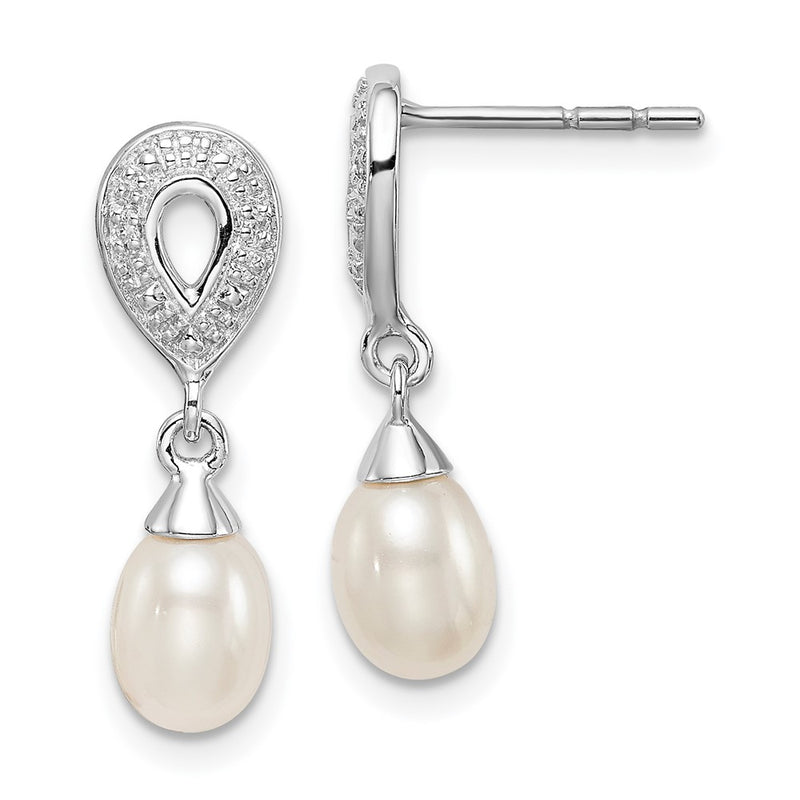 Sterling Silver Rhod Plated Diamond and FW Cultured Pearl Post Ear