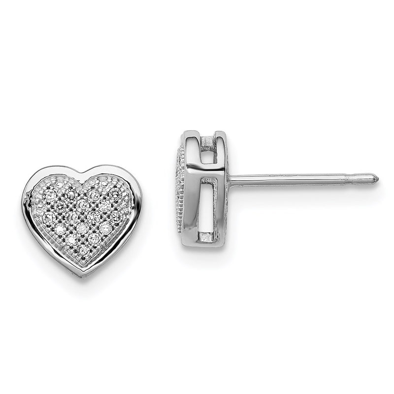 Sterling Silver Rhodium Diamond Heart Post Earring