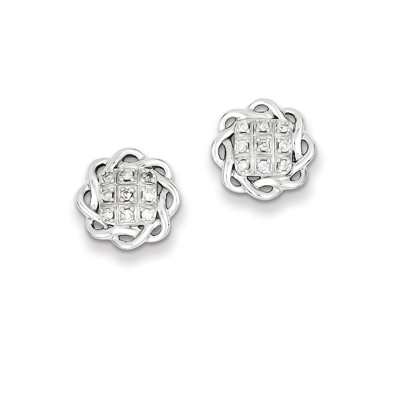 Sterling Silver Rhodium Plated & Diamond Post Earrings