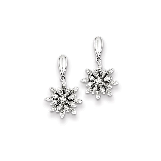 Sterling Silver Rhodium Plated Diamond Flowers Post Earrings