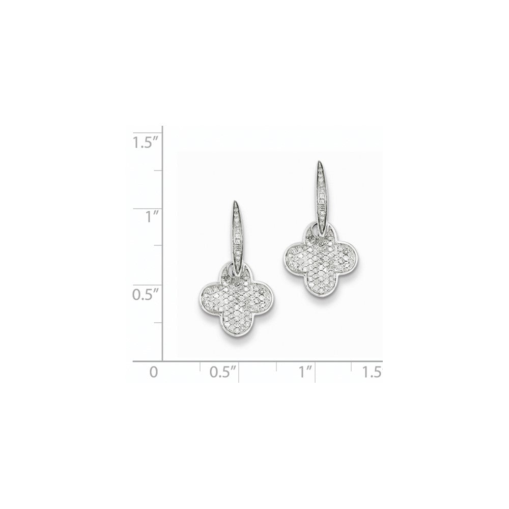 Sterling Silver Diamond Flower Dangle Hinged Hoop Earrings
