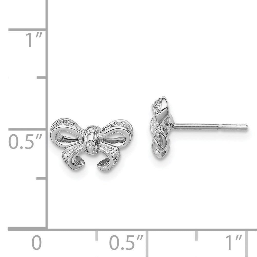Sterling Silver Rhodium Plated Diamond Bow Post Earrings