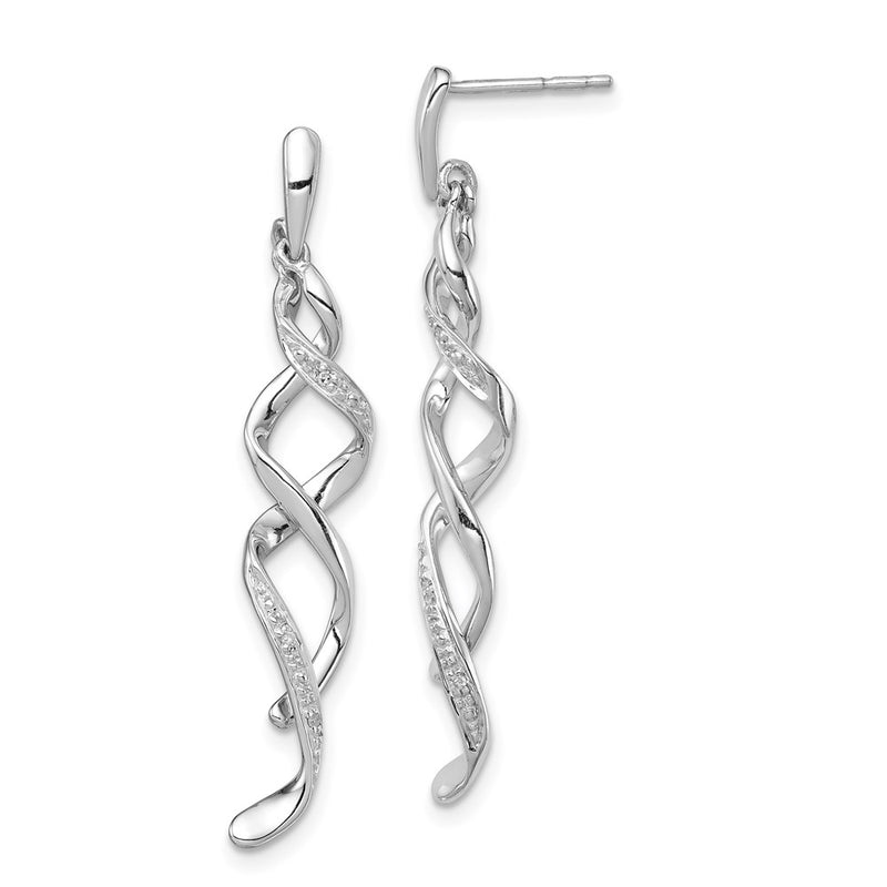 Sterling Silver Rhodium Plated Diamond Swirl Post Dangle Earrings