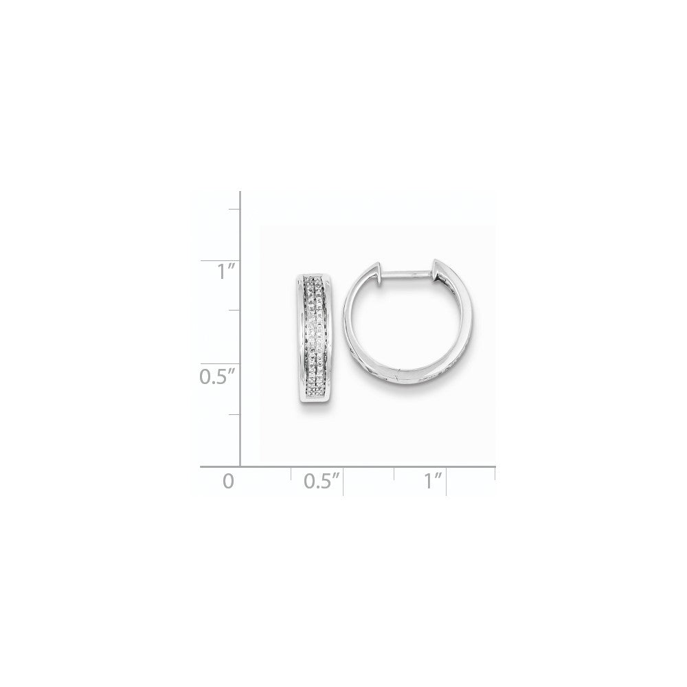 Sterling Silver Diamond Round Hinged Hoop Earrings