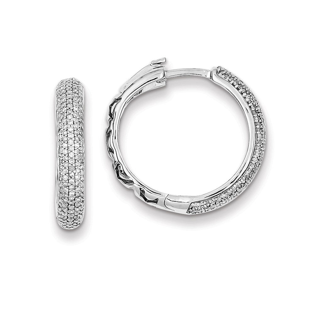 Sterling Silver Diamond Hinged Hoop Earrings