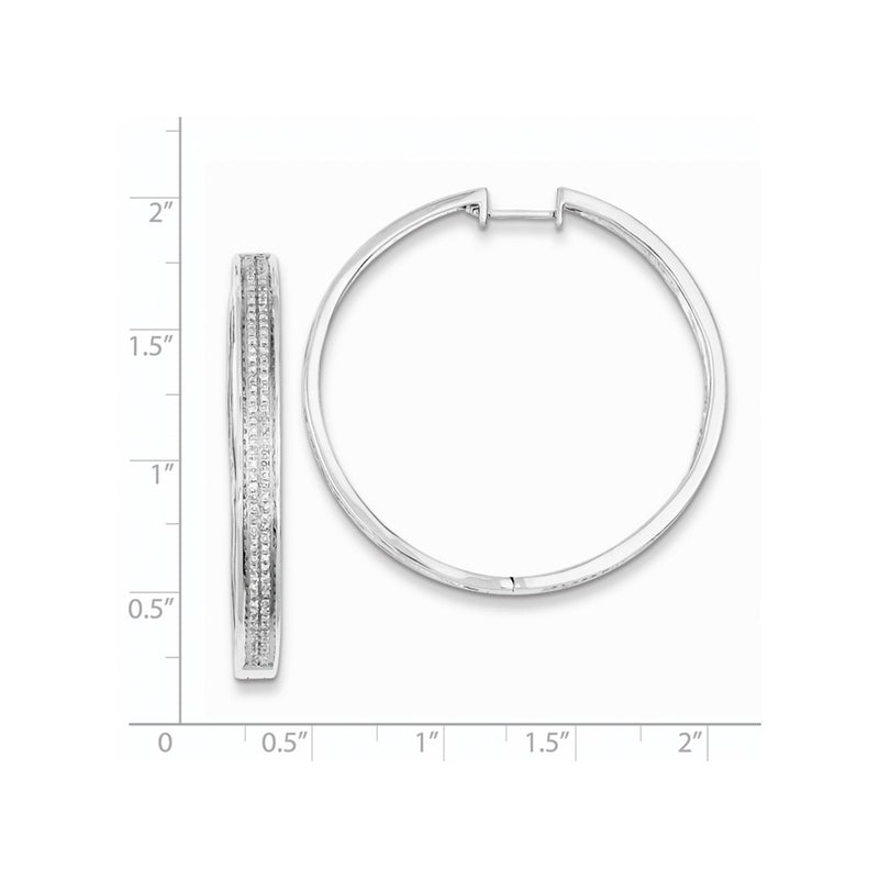Sterling Silver Diamond Round Hinged Hoop Earrings