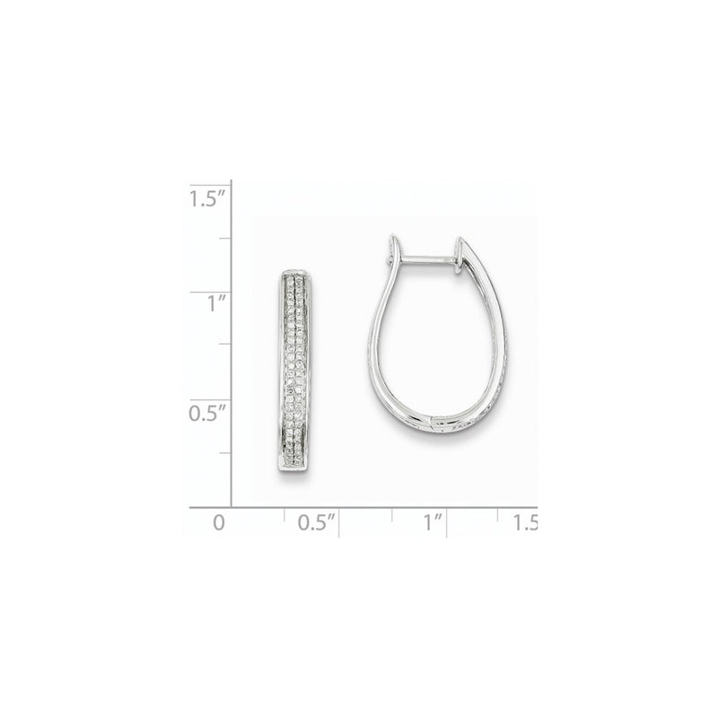 Sterling Silver Diamond Oval Hinged Hoop Earrings