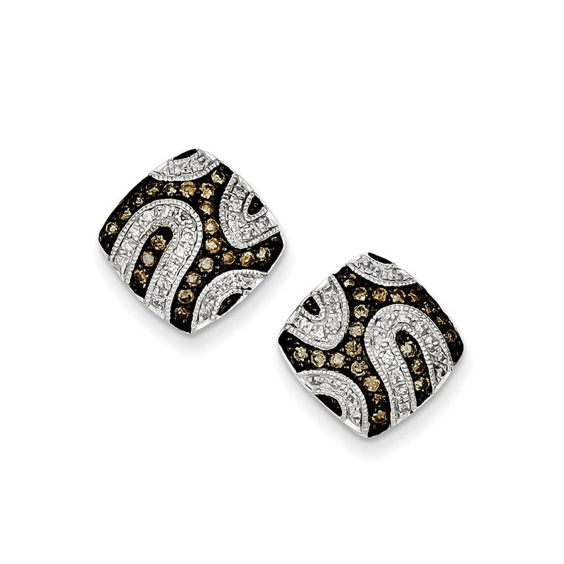 Sterling Silver Champagne Diamond Square Post Earrings