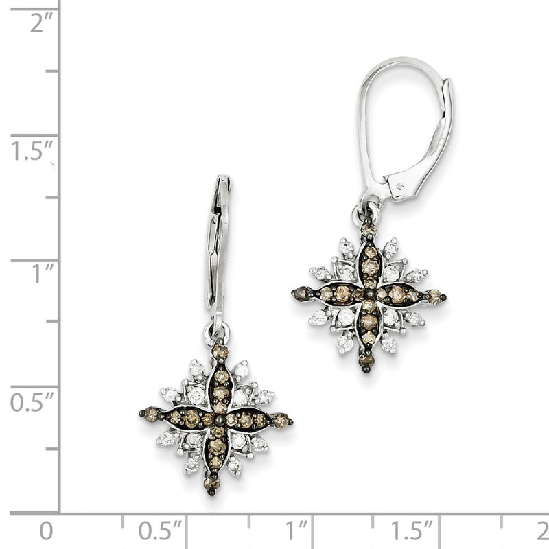 Sterling Silver White & Champagne Diamond Leverback Earrings
