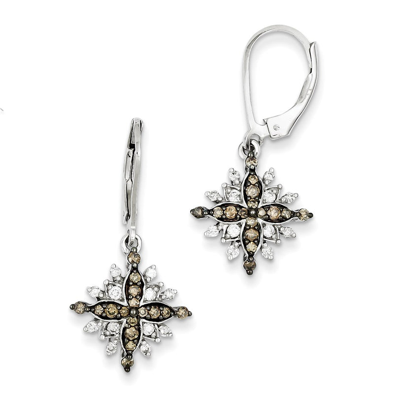 Sterling Silver White & Champagne Diamond Leverback Earrings