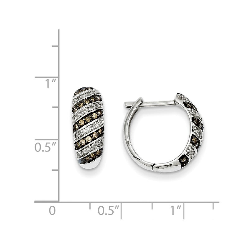 Sterling Silver Champagne Diamond Leverback Hoop Earrings