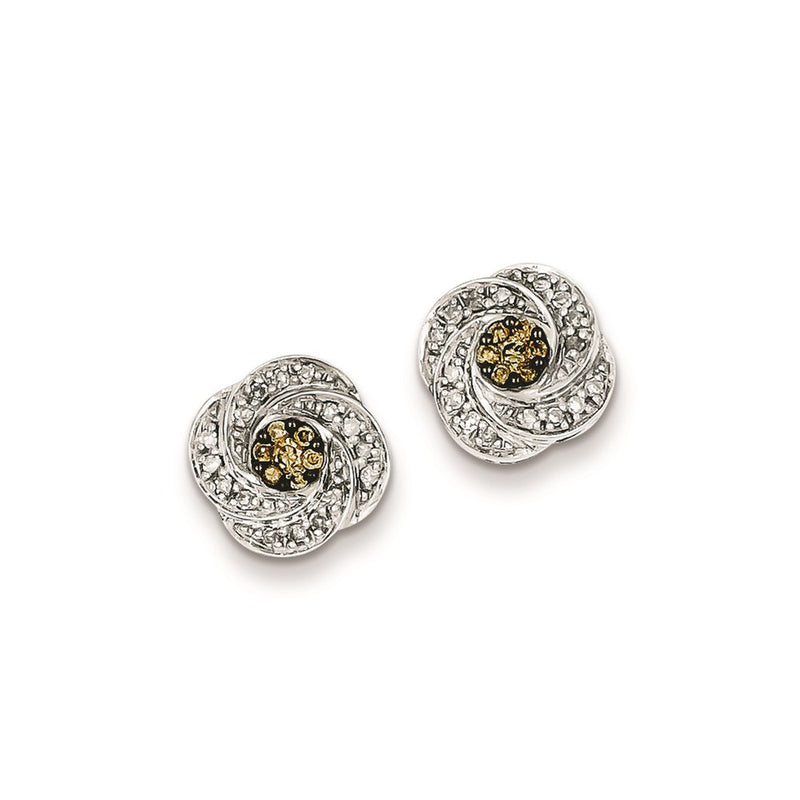 Sterling Silver White & Champagne Post Earrings