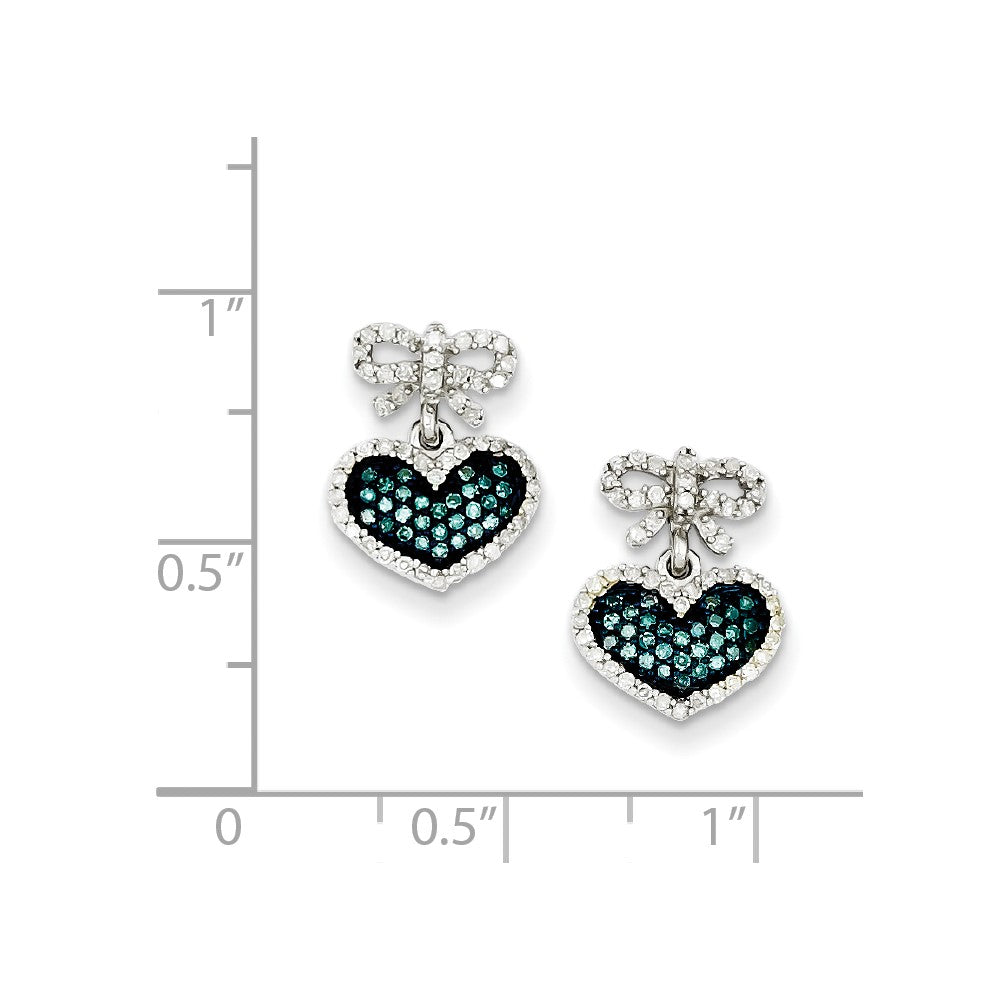Sterling Silver Blue & White Diamond Heart & Bow Post Earrings