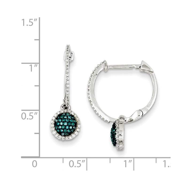 Sterling Silver Blue and White Diamond Hinged Hoop Earrings