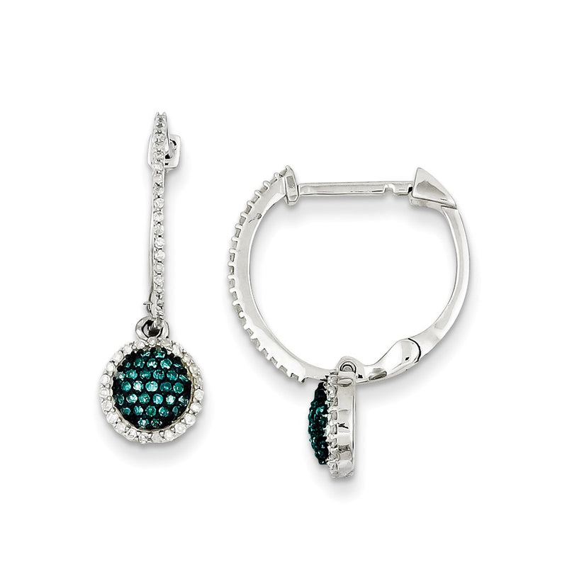 Sterling Silver Blue and White Diamond Hinged Hoop Earrings